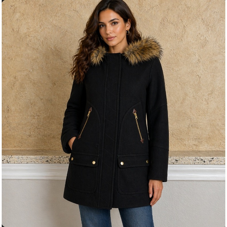 J.Crew Nello Gori Parka Women 0 Black Italian Stadium Cloth Wool Hooded Coat